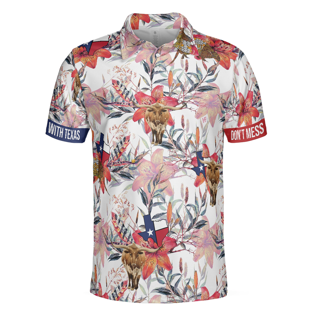 Texas Longhorn Bluebonnet and Armadillo Polo Shirt, Floral Texas State Polo Shirt, Texas Proud Shirt For Men
