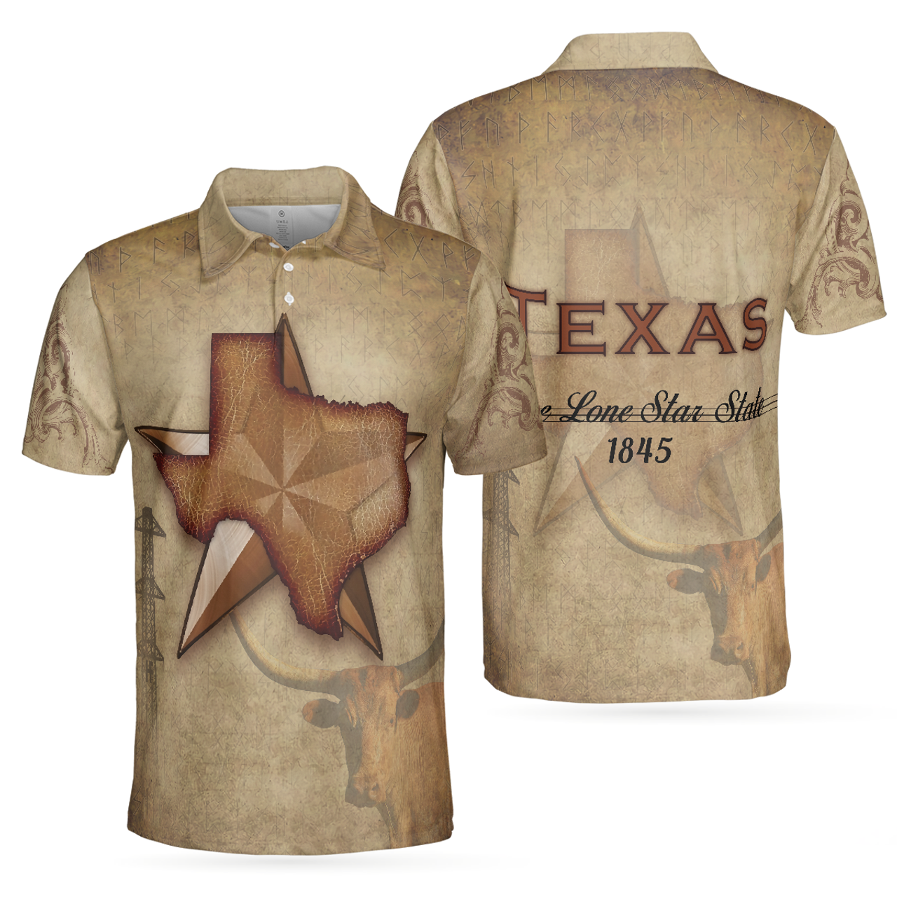 Texas The Lone Star State Polo Shirt, Texas State Map Longhorn Polo Shirt, Texas Proud Shirt For Men