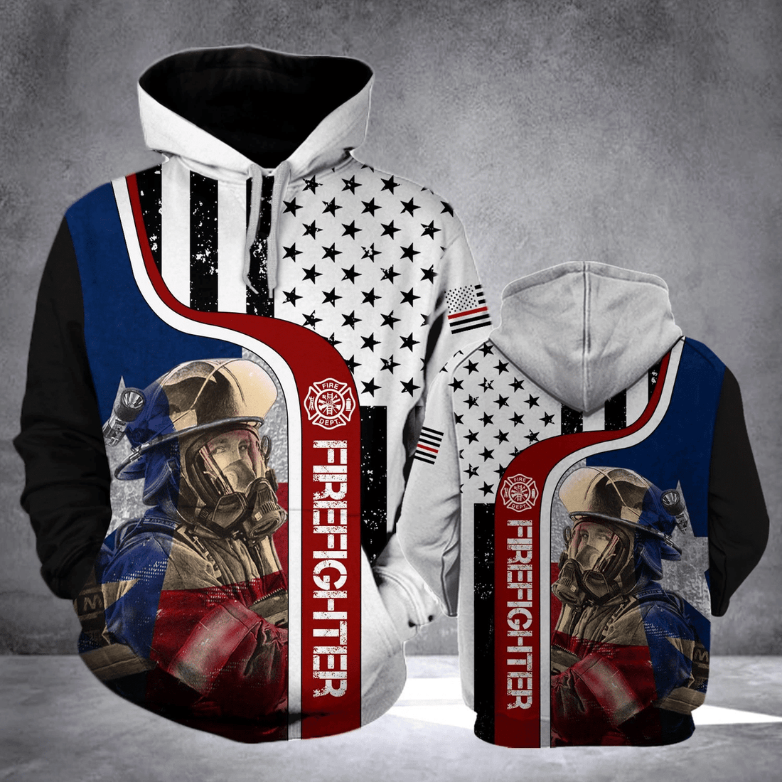 FUNSTUFFPRINT Texas Firefighter Flag 3D Hoodie and Zip Hoodie