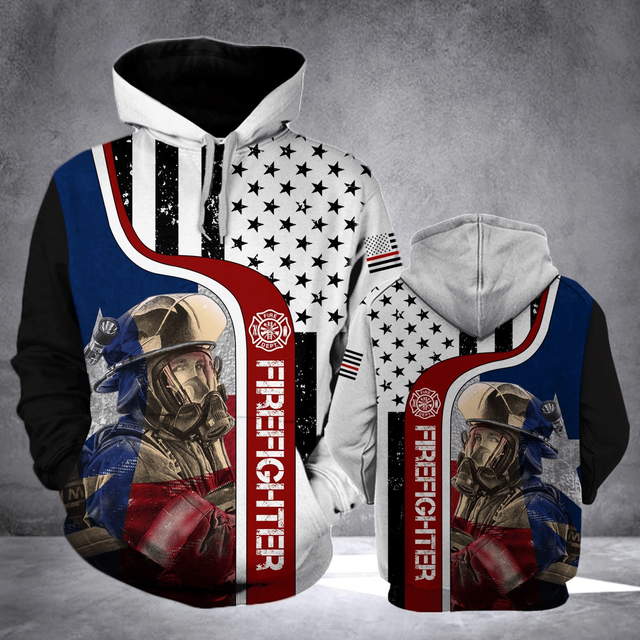 FUNSTUFFPRINT Texas Firefighter Flag 3D Hoodie and Zip Hoodie