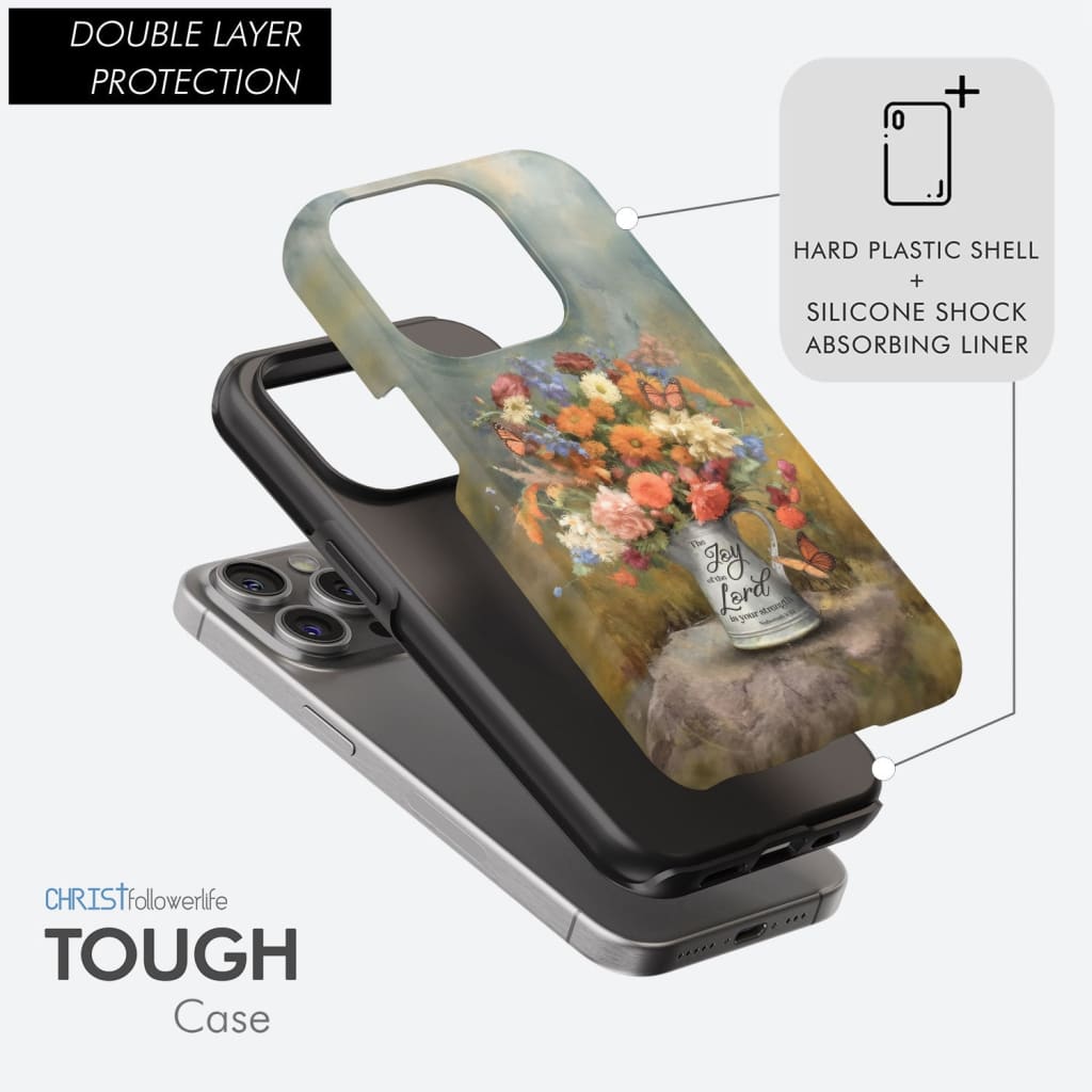 The Joy of the Lord is Your Strength Nehemiah 8:10, Flower, Butterfly, Phone Case