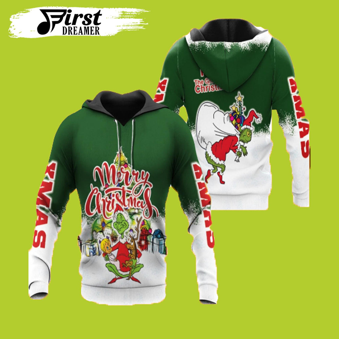 FUNSTUFFPRINT The Grinch Stole Christmas Grinch 3D Hoodie and Zip Hoodie