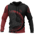 FUNSTUFFPRINT The Raven Of Odin Red Viking 3D Hoodie and Zip Hoodie