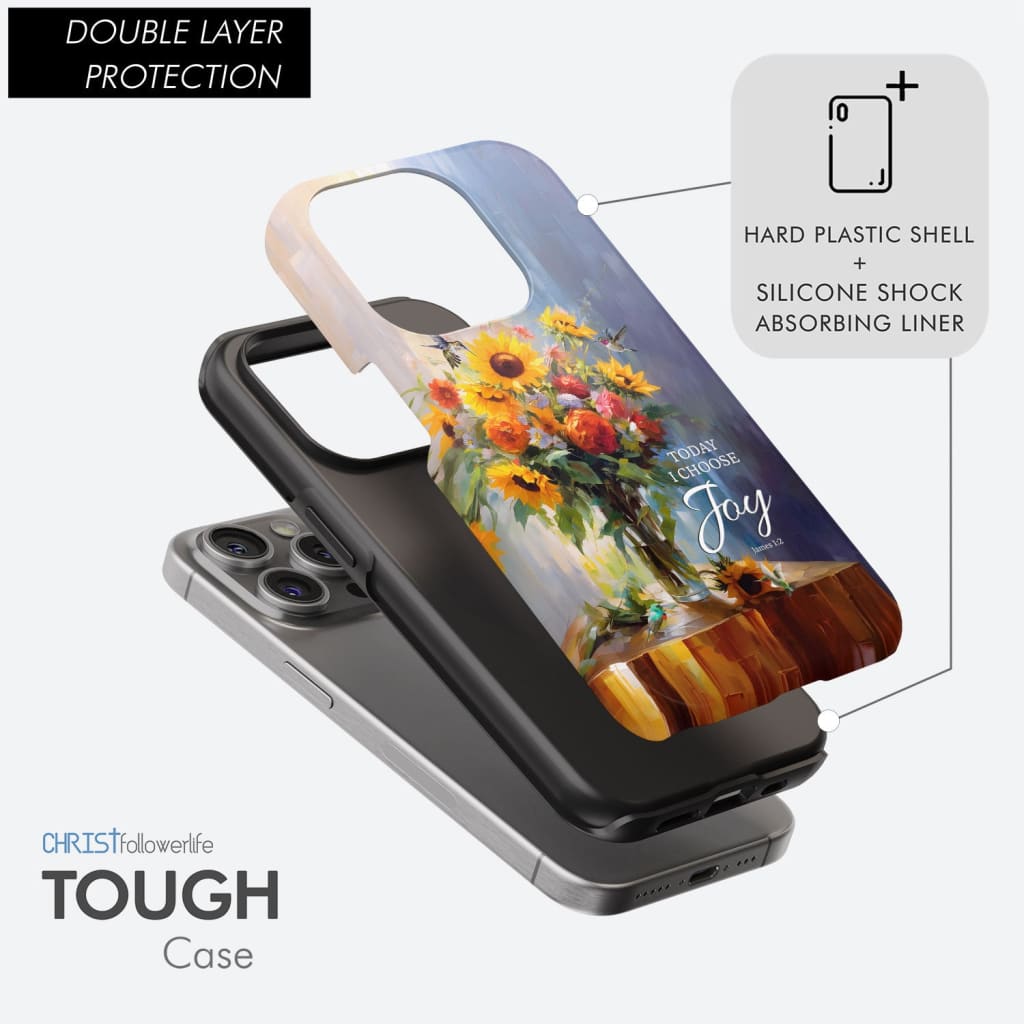 Today I Choose Joy, Hummingbird Sunflower, Phone Case