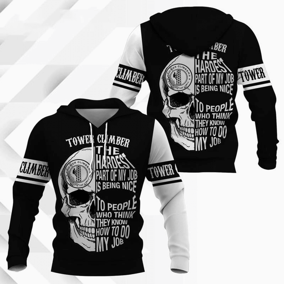 FUNSTUFFPRINT Tower Climber Shirt Tower Technician And Skull Black And White 3D Hoodie and Zip Hoodie