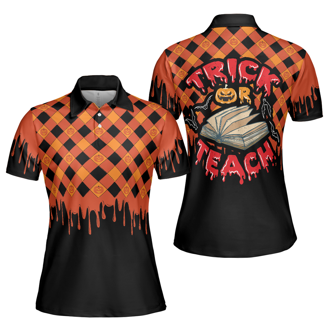 Trick or Teach Short Sleeve Women Polo Shirt, Halloween Shirt For Women