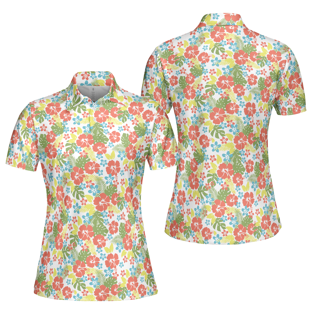 Tropical Flowers Pattern Short Sleeve Women Polo Shirt