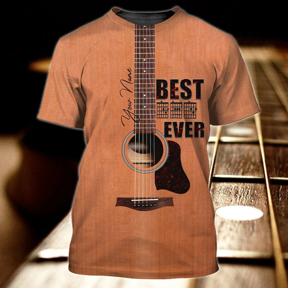 FUNSTUFFPRINT Personalized Guitar Dad 3D All Over PrinT-Shirt, Sublimation Shirt For Dad Love Guitar 3D T-shirt