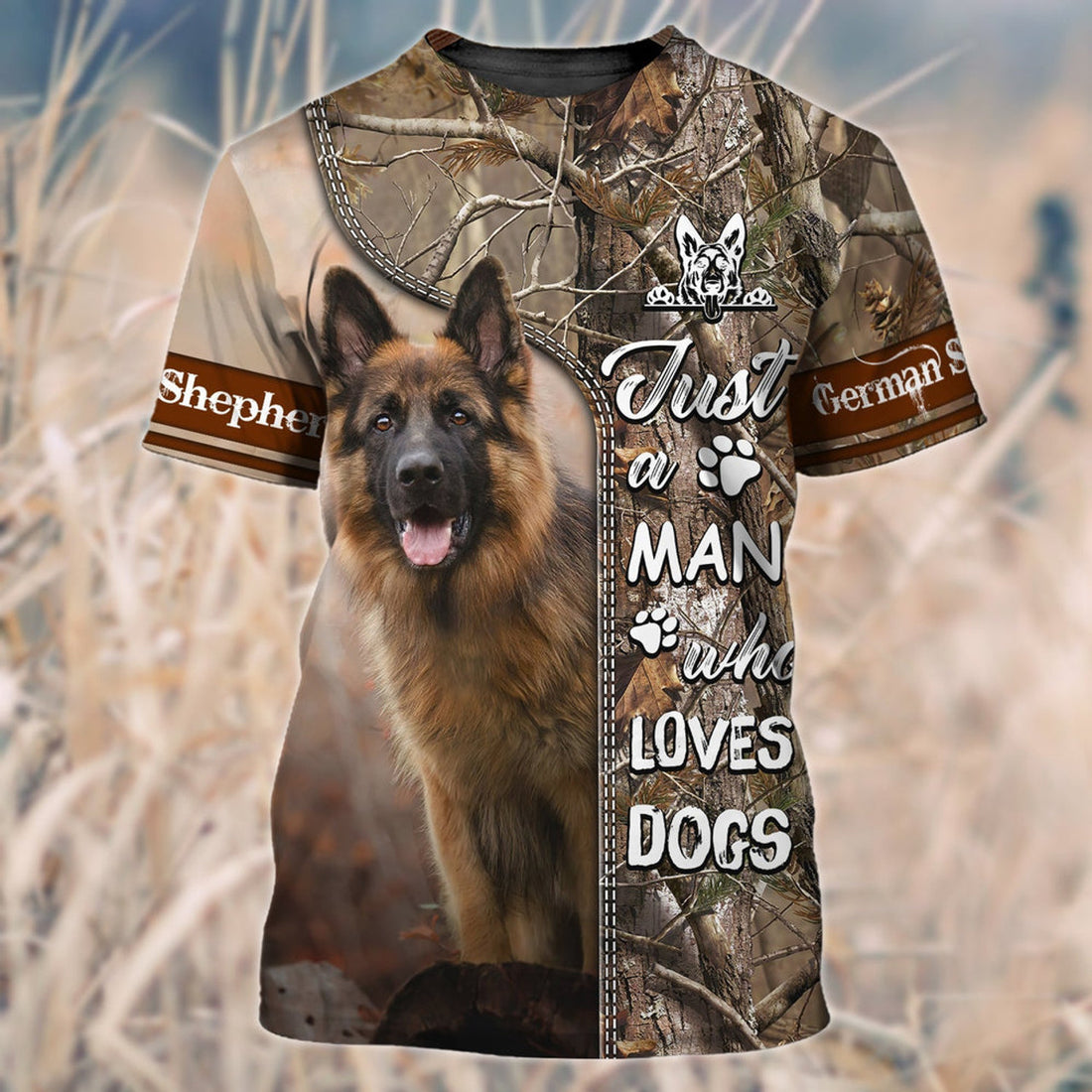 FUNSTUFFPRINT 3D All Over Print Shepherd Dog T-Shirt, Just A Man Who Loves Dog Shirts 3D T-shirt