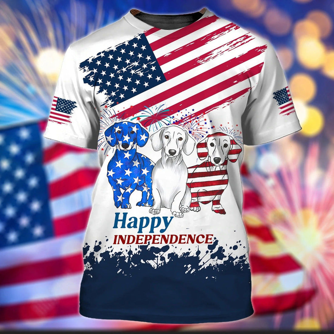 FUNSTUFFPRINT Happy Independence Day 3D All Over PrinT-Shirt, Dog In Usa Flag 4Th Of July Hoodie 3D Bomber 3D T-shirt