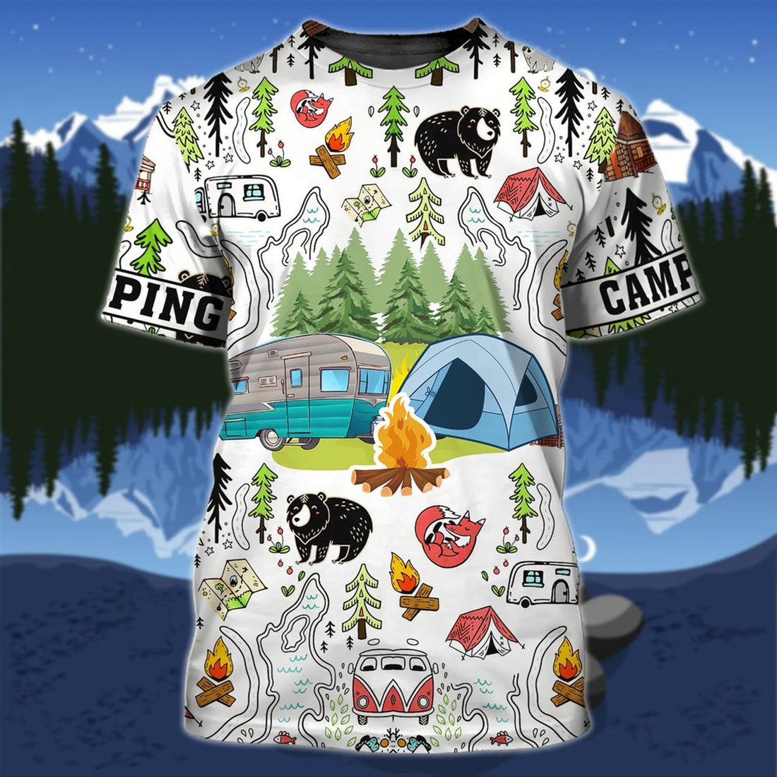 FUNSTUFFPRINT Beautiful 3D Camping T-Shirt, Cool Summer Camping Shirt, Women Camping Shirt, Men Shirt Camping 3D T-shirt