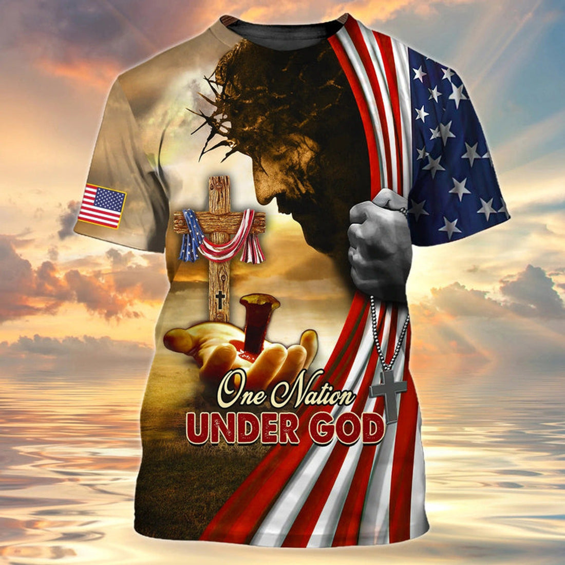 FUNSTUFFPRINT One Nation Under God Christian 3D Full Printed Shirts, Independence Day Hoodie 3D Tee Shirt, Patriotice 3D T-Shirts 3D T-shirt