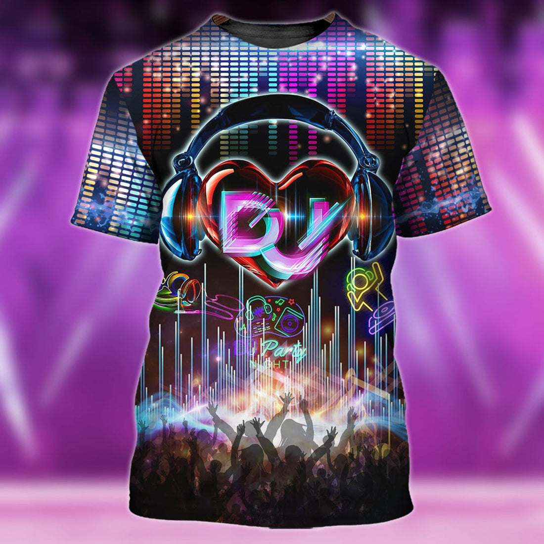 FUNSTUFFPRINT 3D All Over Print Dj Neon Night Club T-Shirt, Night Party Shirt For Dj, Disc Jockey Shirt 3D T-shirt