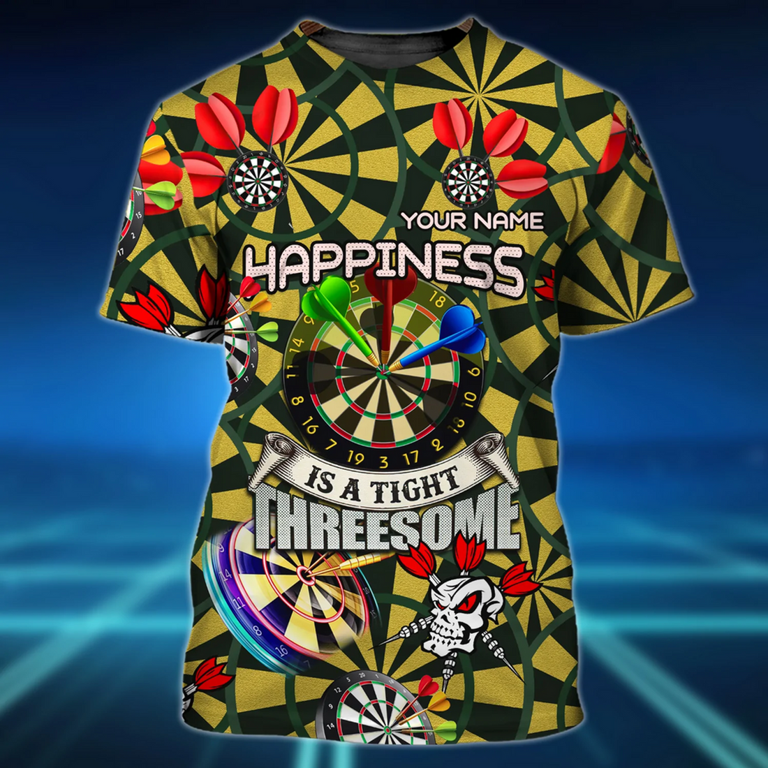 FUNSTUFFPRINT Personalized Name Happiness Dart 3D Shirt Cool Dart Player Uniform Shirts Men Women 3D T-shirt