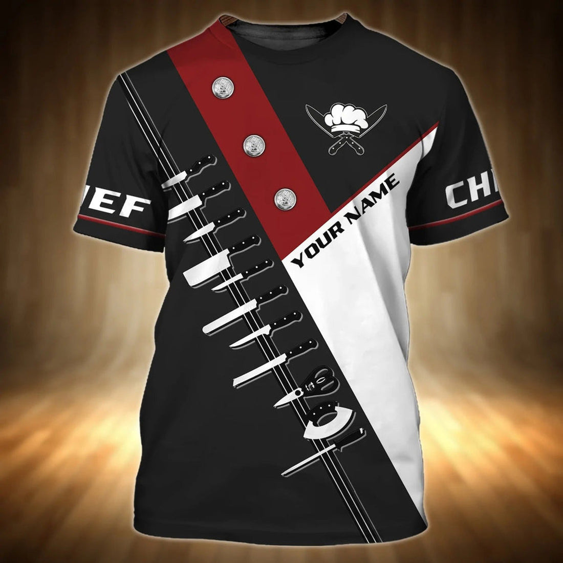 FUNSTUFFPRINT Customized Chef Cook Print On Shirt, Knife Cooking Equipment 3D All Over Print Chef Shirt, Unisex Master Chef T-Shirt 3D 3D T-shirt