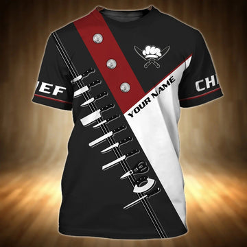 FUNSTUFFPRINT Customized Chef Cook Print On Shirt, Knife Cooking Equipment 3D All Over Print Chef Shirt, Unisex Master Chef T-Shirt 3D 3D T-shirt