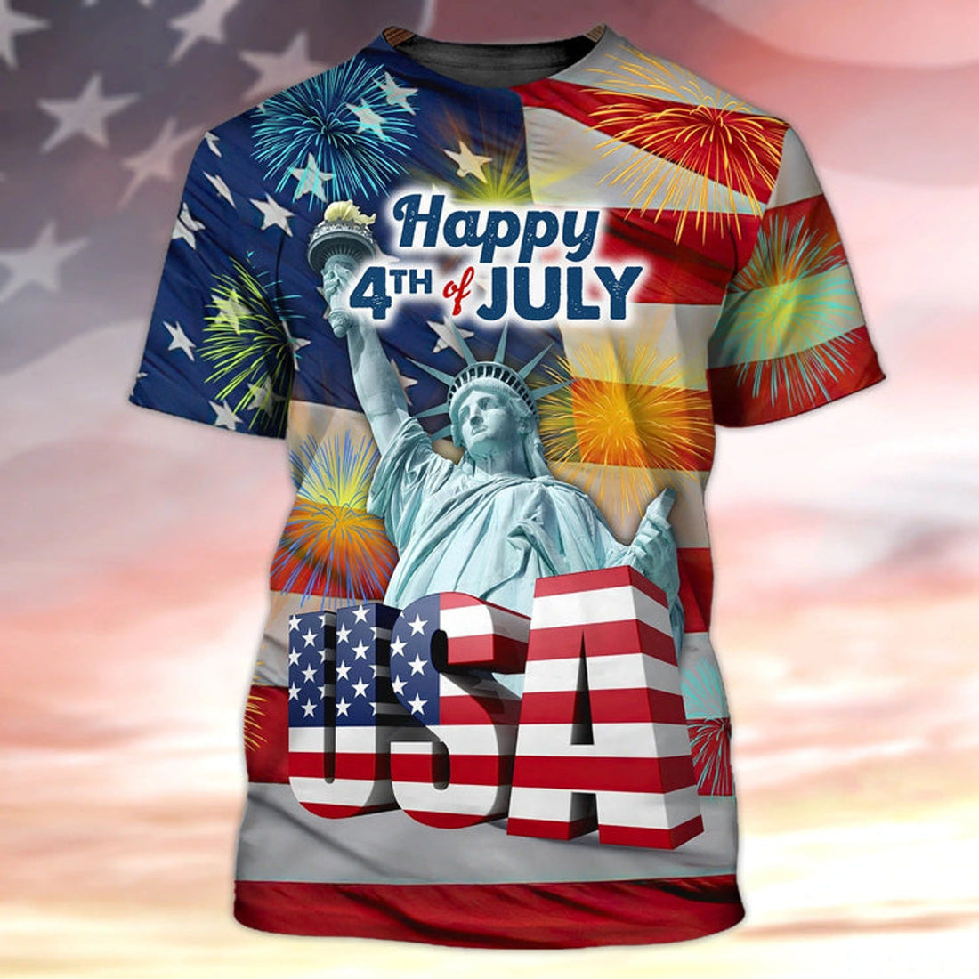 FUNSTUFFPRINT Happy Independence Day 3D All Over PrinT-Shirt, 4Th Of July 3D Tee Shirts 3D T-shirt