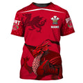 FUNSTUFFPRINT WALES RUGBY - RED DRAGON- Personalized Name 3D T-Shirt