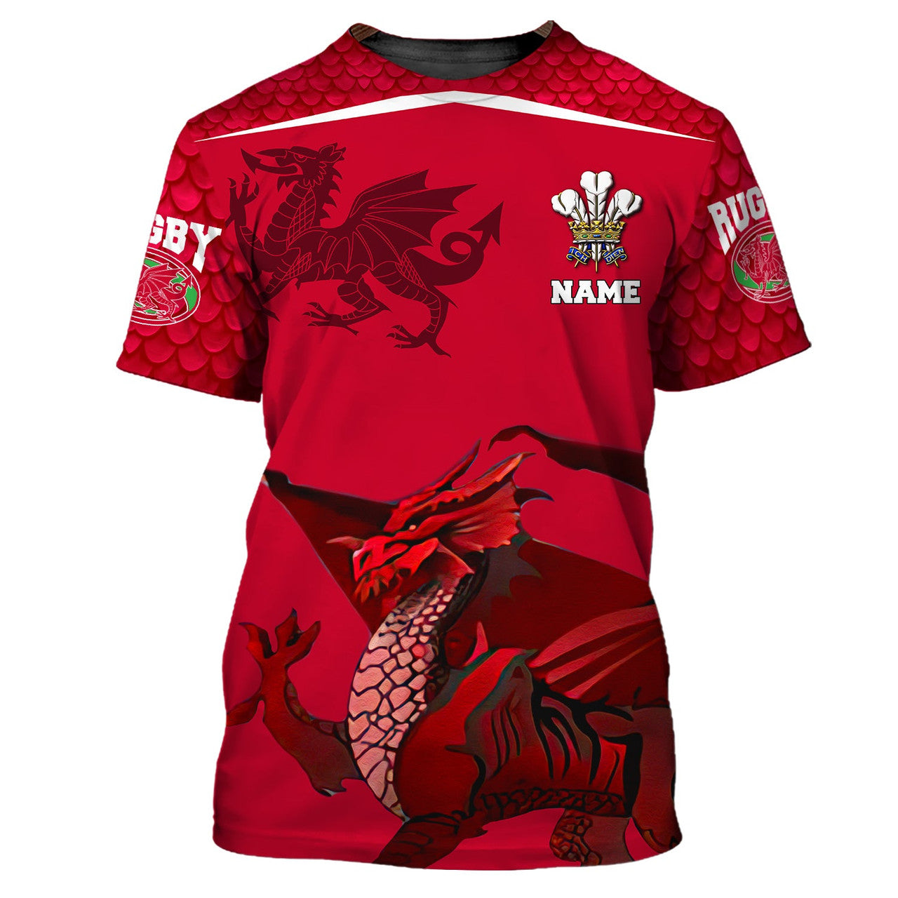 FUNSTUFFPRINT WALES RUGBY - RED DRAGON- Personalized Name 3D T-Shirt