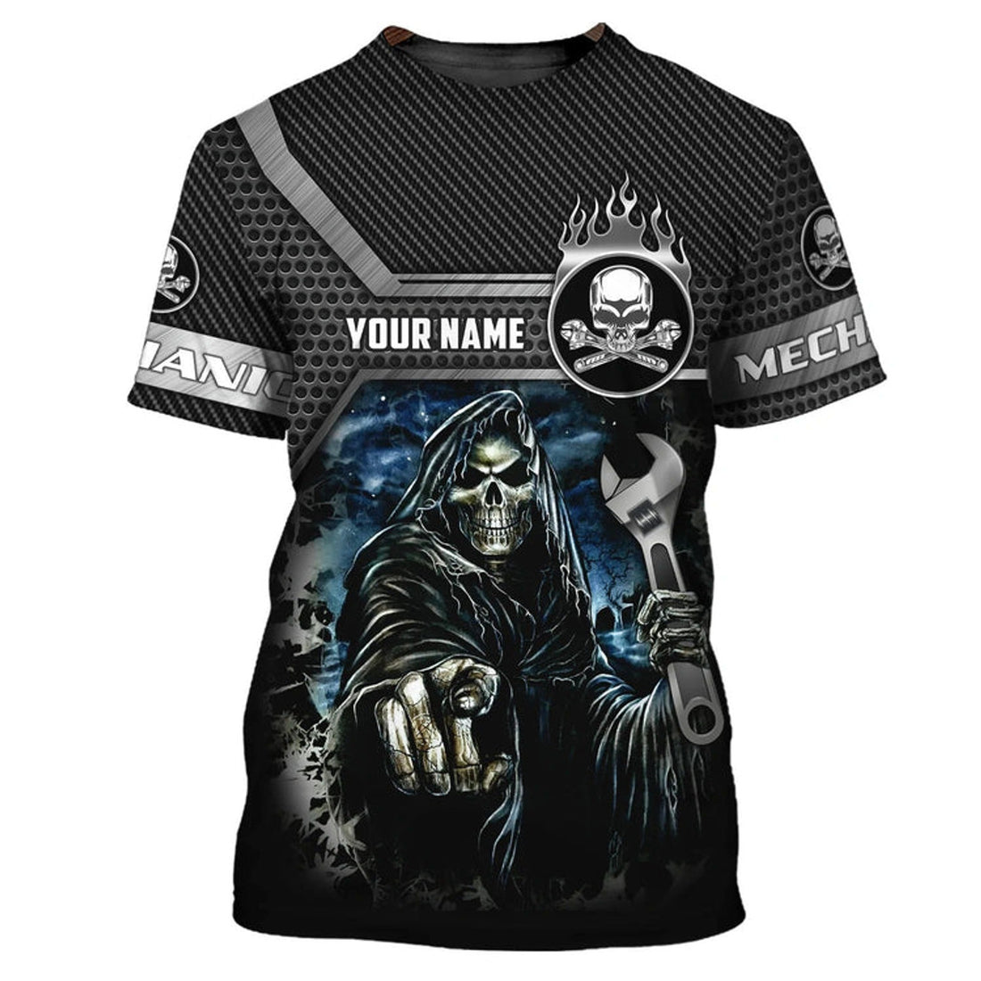 FUNSTUFFPRINT Grumpy Old Mechanic 3D Shirts Personalized Name, Skull Mechanical T-Shirt For Him, Mechanic Men Shirt 3D T-shirt