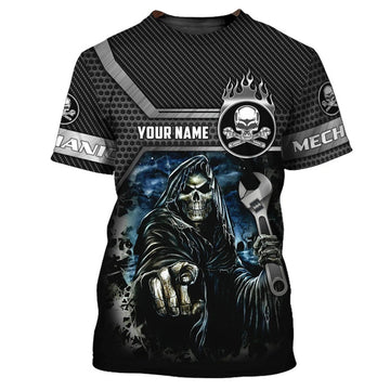 FUNSTUFFPRINT Grumpy Old Mechanic 3D Shirts Personalized Name, Skull Mechanical T-Shirt For Him, Mechanic Men Shirt 3D T-shirt