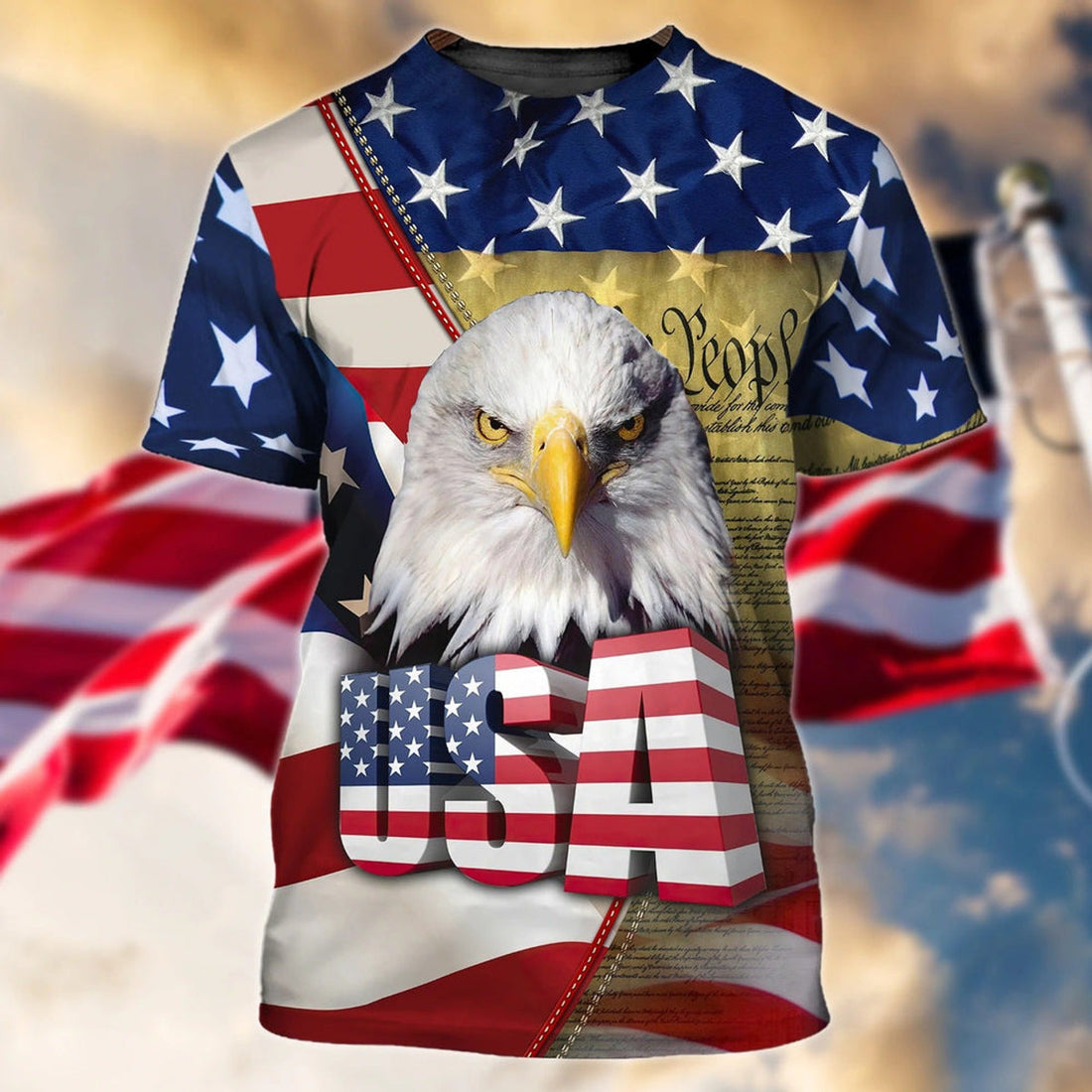 FUNSTUFFPRINT Eagle American - Independence Day Is Coming 3D All Over Print Tee Shirt, 4Th July Shirts 3D T-shirt