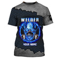 FUNSTUFFPRINT Grumpy Old Welder 3D Shirts Personalized Name, Skull On Blue Fire Welder Shirt 3D T-shirt