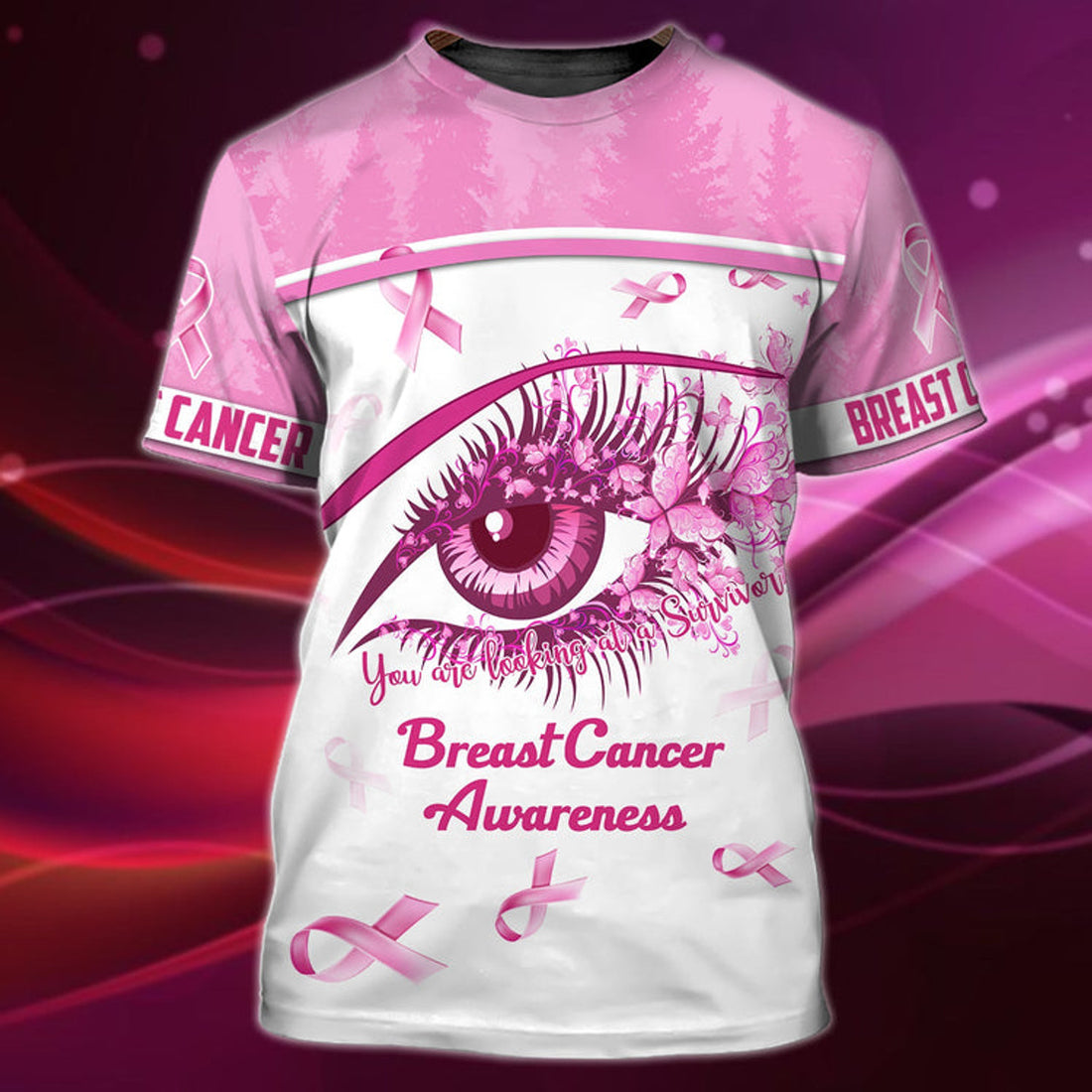 FUNSTUFFPRINT Eye Pink Breast Cancer Awareness 3D Full PrinT-Shirt, PerfecT-Shirt for Breast Cancer3D T-shirt