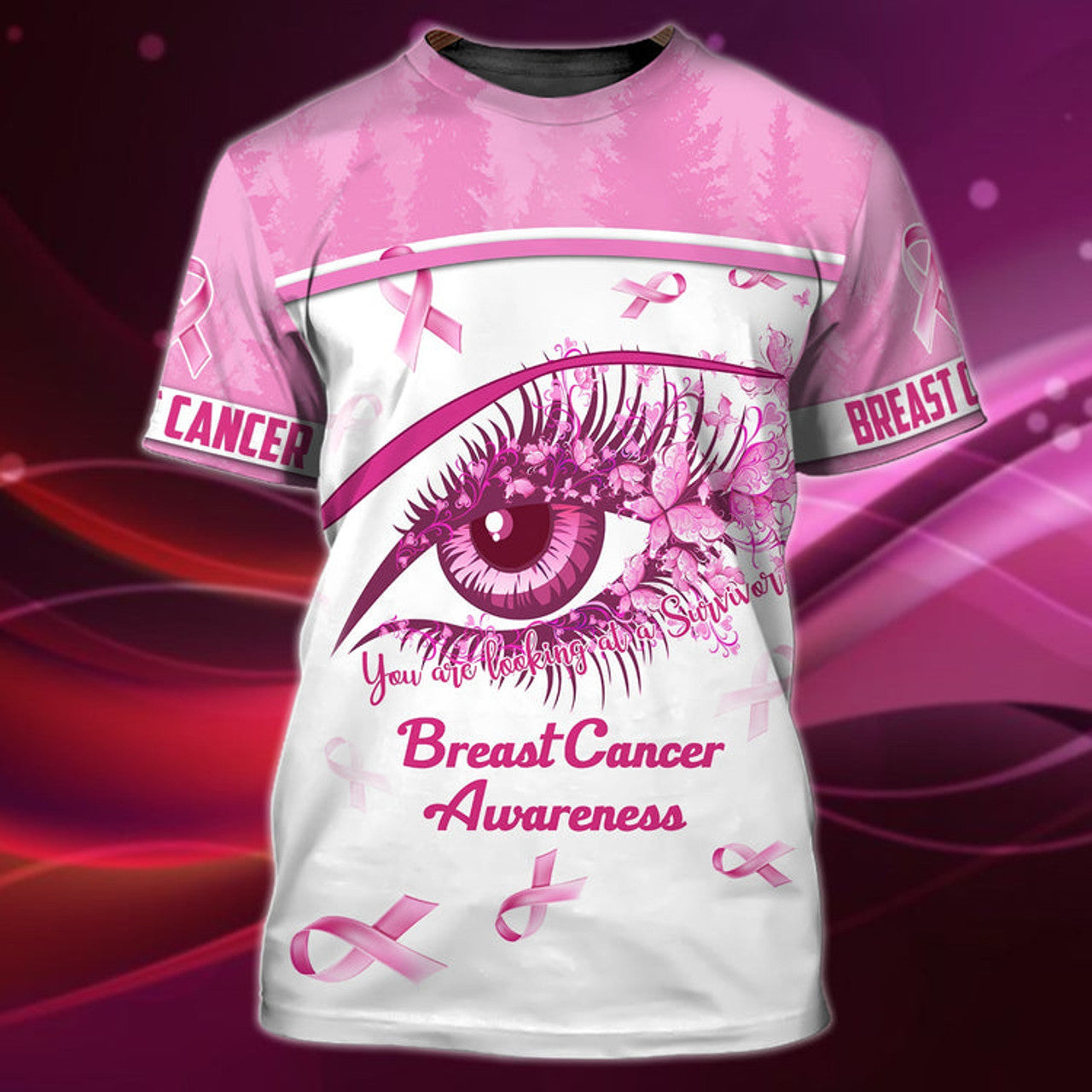 FUNSTUFFPRINT Eye Pink Breast Cancer Awareness 3D Full PrinT-Shirt, PerfecT-Shirt for Breast Cancer3D T-shirt