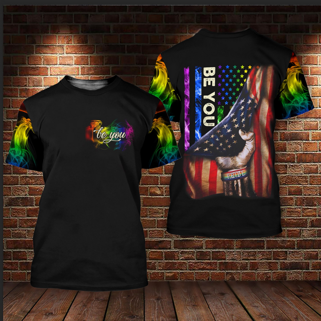 FUNSTUFFPRINT Bisexual Shirts For LGBT History Month, LGBT Smoke Flag Be You, Pride 3D T-shirt