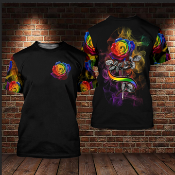 FUNSTUFFPRINT LGBT Rose Angel Wing 3D All Over Printed Shirts For LGBT Community, Bisexual Shirts For LGBTQ History Month 3D T-shirt