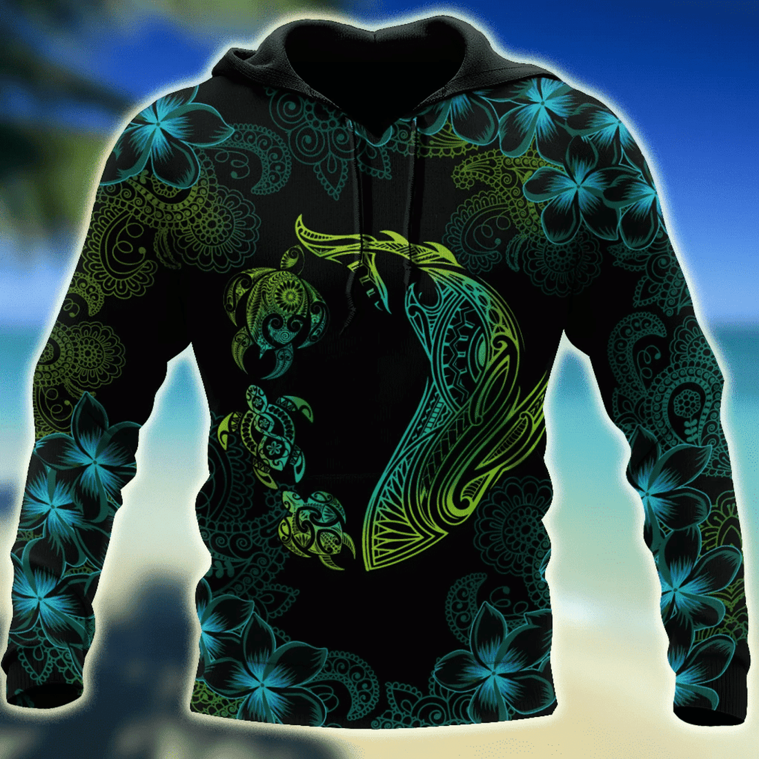 FUNSTUFFPRINT Turtle And Shark Habiscus 3D Hoodie and Zip Hoodie