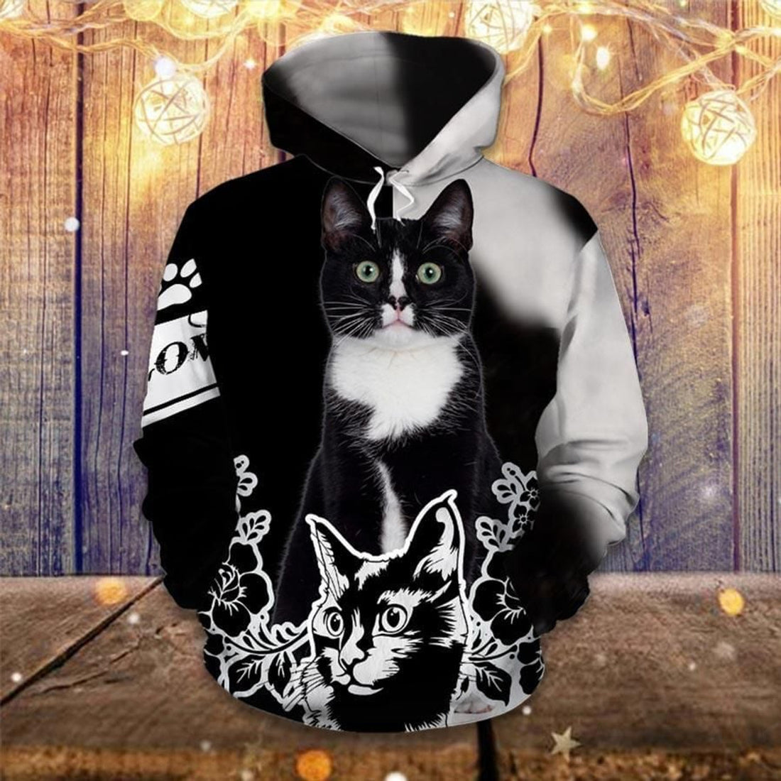 FUNSTUFFPRINT Tuxedo Cat Fur 3D Hoodie and Zip Hoodie