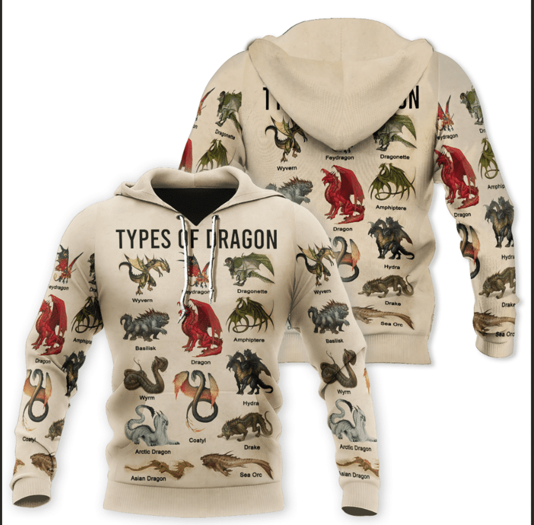 FUNSTUFFPRINT Type Of Dragon 3D Hoodie and Zip Hoodie