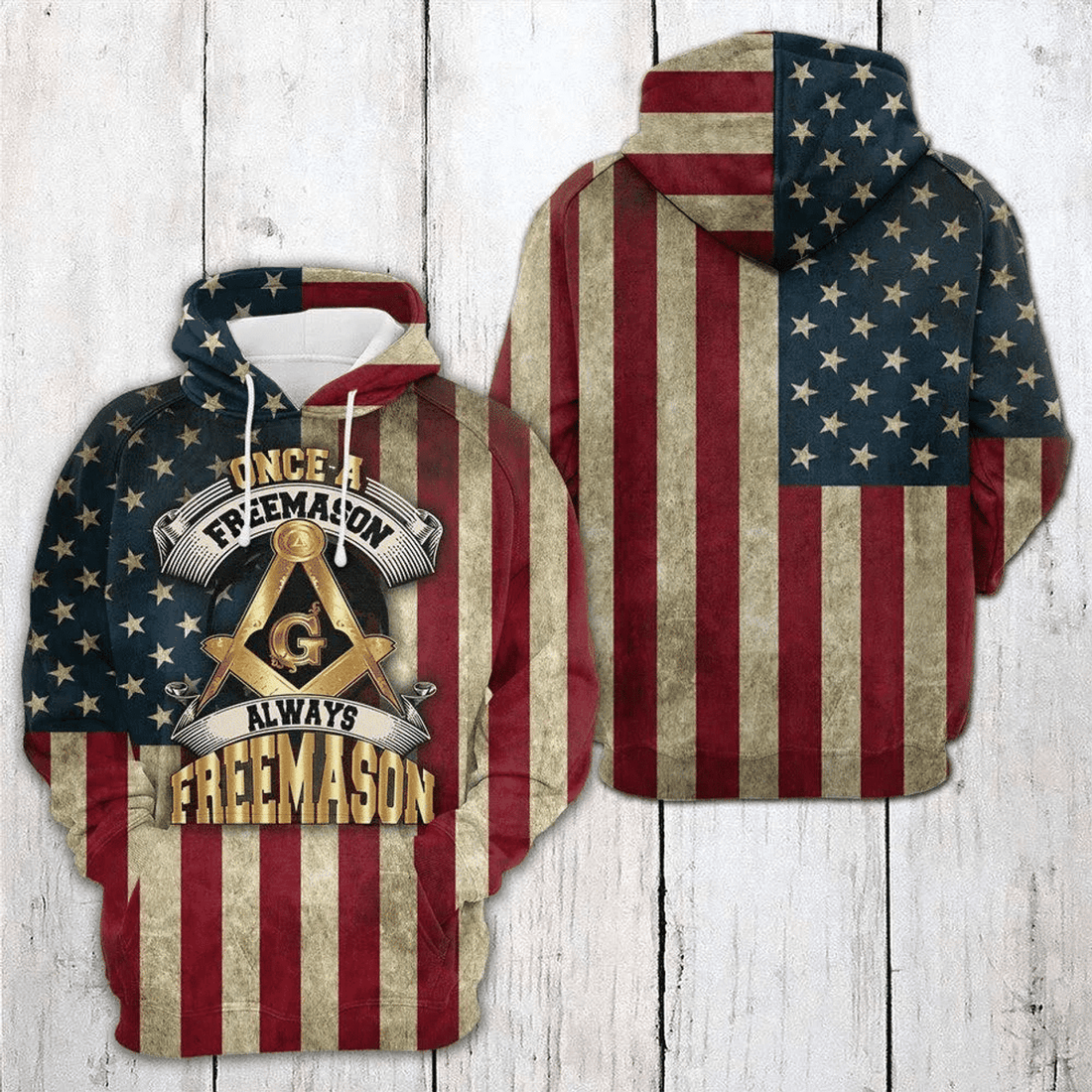 FUNSTUFFPRINT Unique Masonic Gifts Once A Freemason Always Freemason Us Flag 3D Hoodie and Zip Hoodie