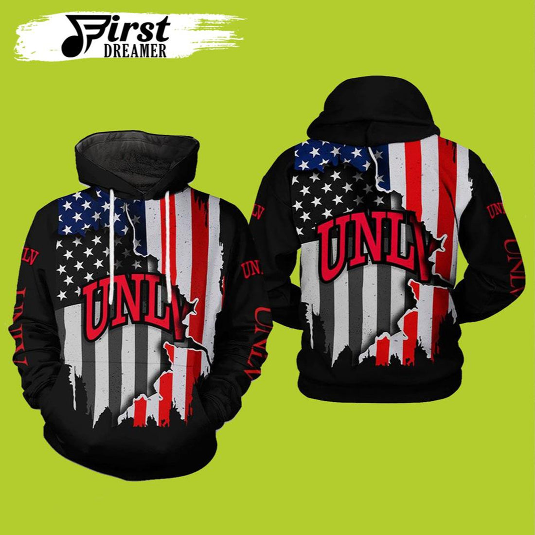 FUNSTUFFPRINT UNLV Rebels NCAA US Flag 3D Hoodie and Zip Hoodie