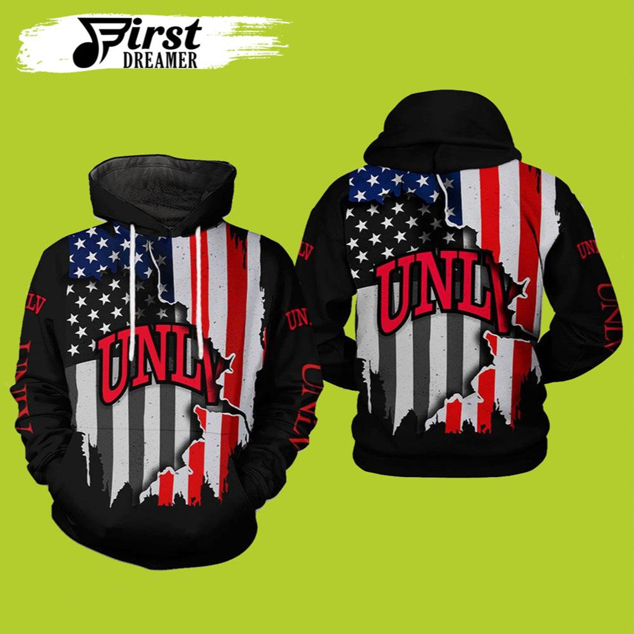 FUNSTUFFPRINT UNLV Rebels NCAA US Flag 3D Hoodie and Zip Hoodie