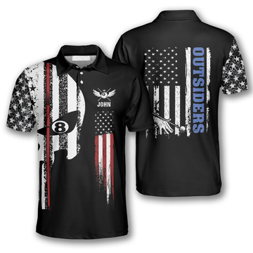 Personalized Skull American Flag Billiard Polo Shirts, Custom Billiard Shirts for Team, Men's Billiard Polo Shirts