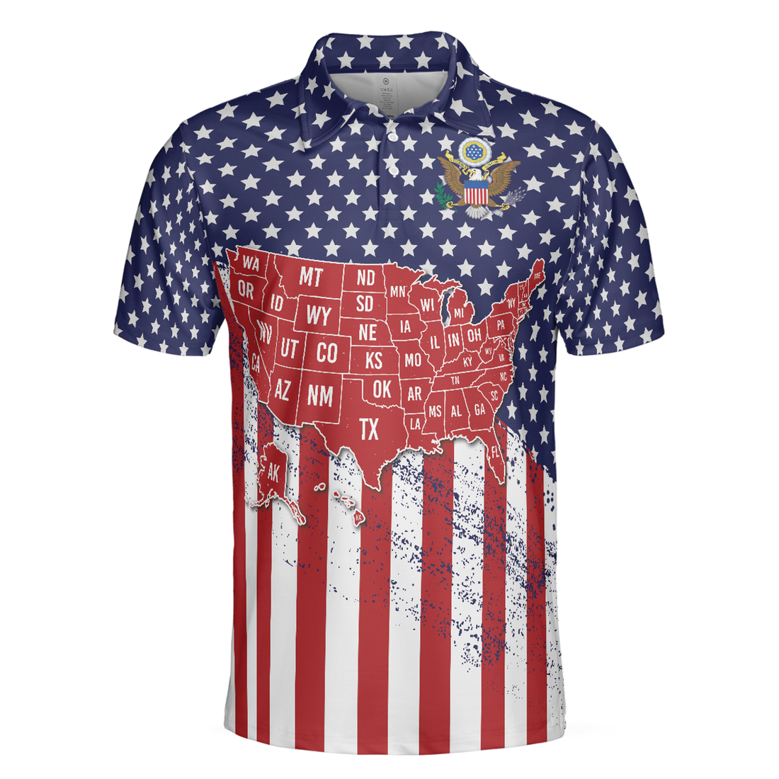 USA Map And Flag Short Sleeve Polo Shirt For Golf, American Flag Polo Shirt For Men