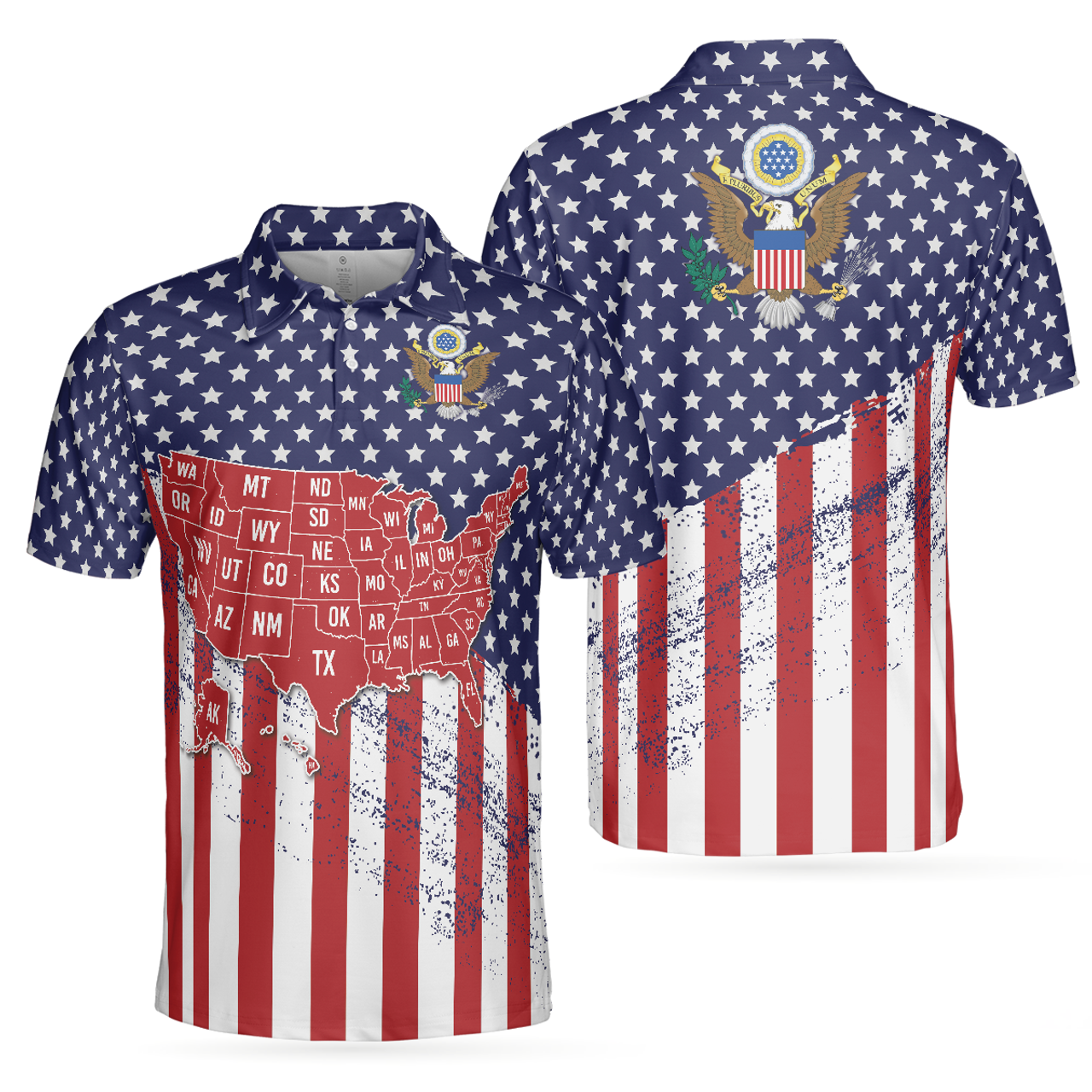 USA Map And Flag Short Sleeve Polo Shirt For Golf, American Flag Polo Shirt For Men