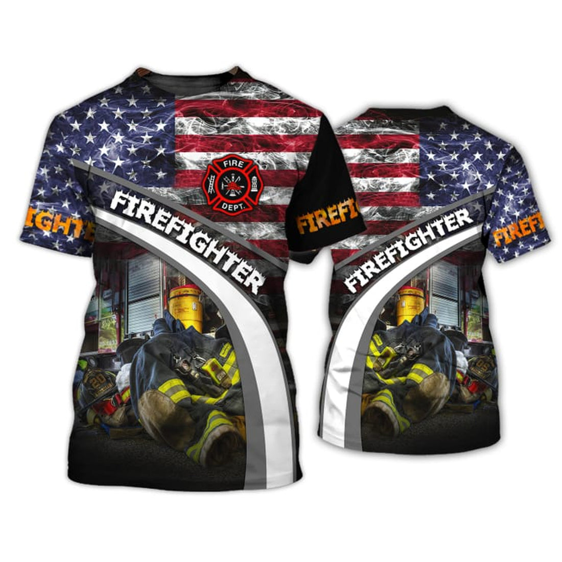 FUNSTUFFPRINT Personalized Smoke Firefighter Flag 3D Shirt, Firefighter Corner With Logo 3D T-shirt