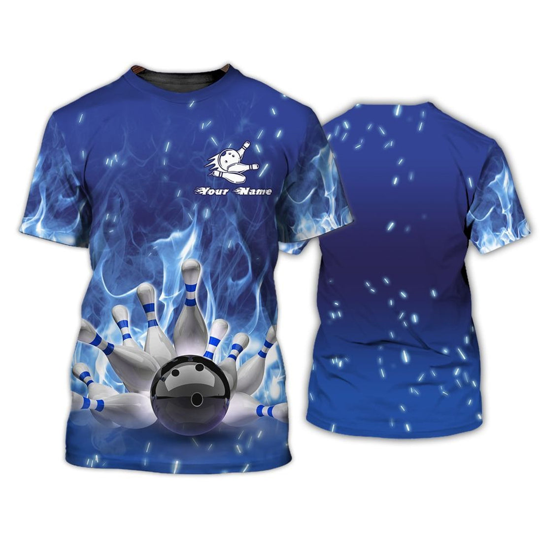 FUNSTUFFPRINT Bowling On Blue Fire 3D T-Shirt, Custom Bowling Shirt Men And Women, Bowling Lover Gifts 3D T-shirt