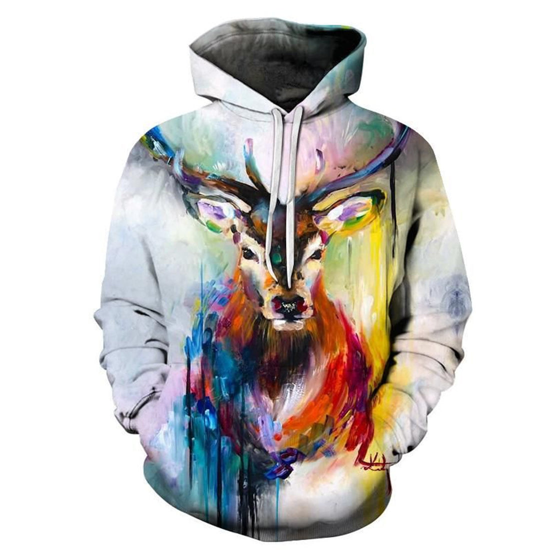 FUNSTUFFPRINT Vibrant Deer Oil Painting 3D Hoodie and Zip Hoodie