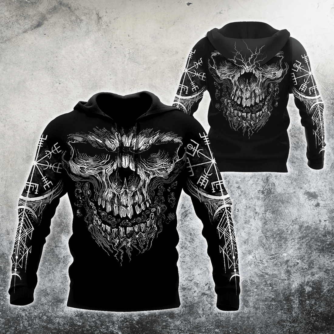 FUNSTUFFPRINT Viking Skull 3D Hoodie and Zip Hoodie