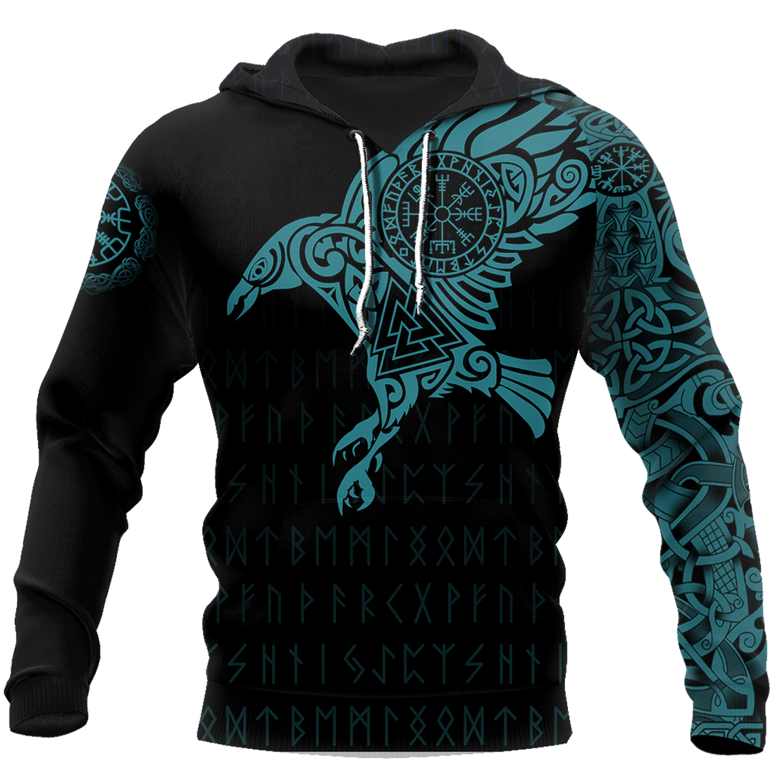 FUNSTUFFPRINT Vikings The Raven Of Odin Tattoo Green 3D Hoodie and Zip Hoodie