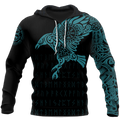 FUNSTUFFPRINT Vikings The Raven Of Odin Tattoo Green 3D Hoodie and Zip Hoodie