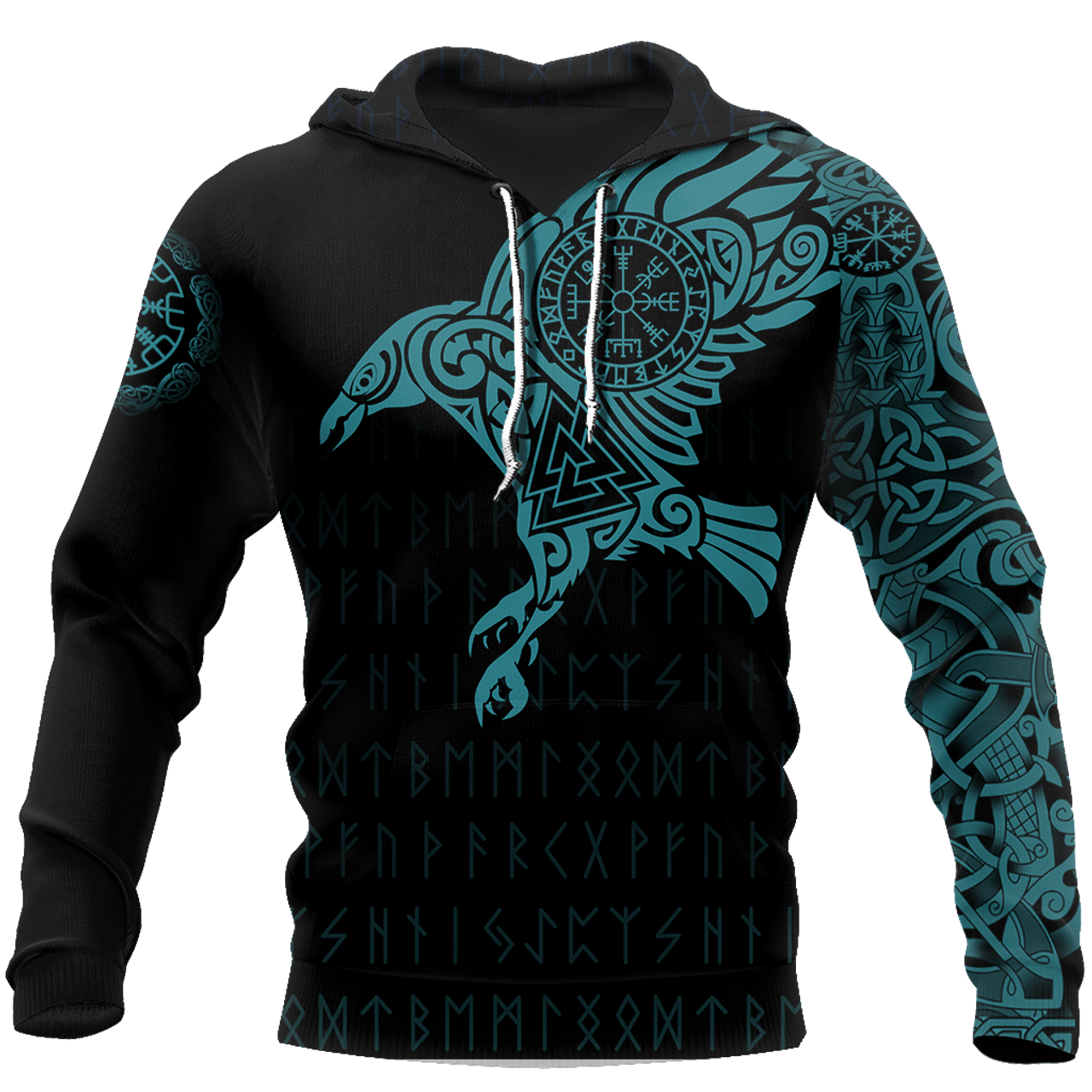 FUNSTUFFPRINT Vikings The Raven Of Odin Tattoo Green 3D Hoodie and Zip Hoodie
