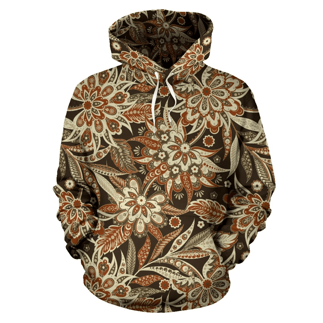 FUNSTUFFPRINT Vintage Brown Bohemian Floral Pullover 3D Hoodie and Zip Hoodie