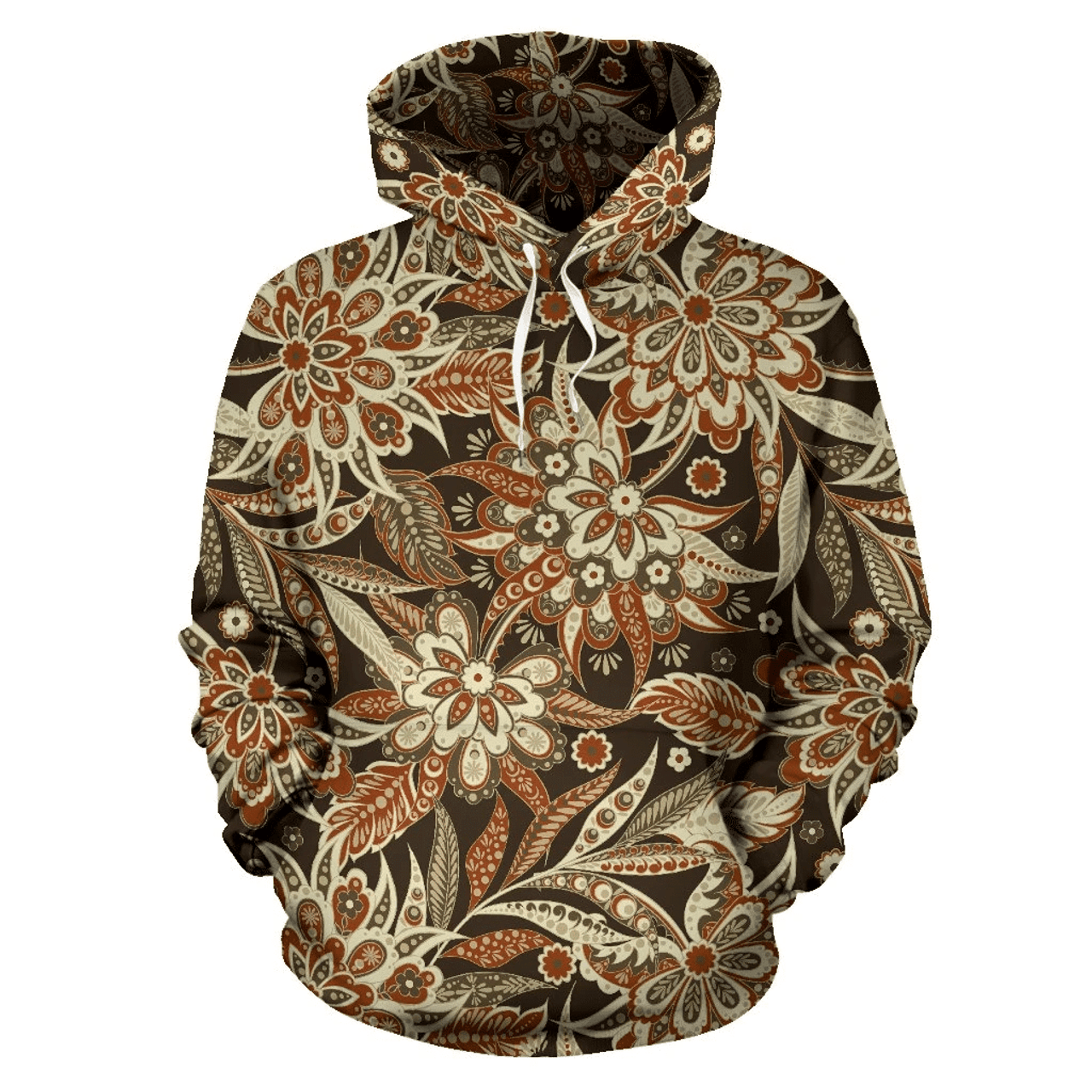 FUNSTUFFPRINT Vintage Brown Bohemian Floral Pullover 3D Hoodie and Zip Hoodie
