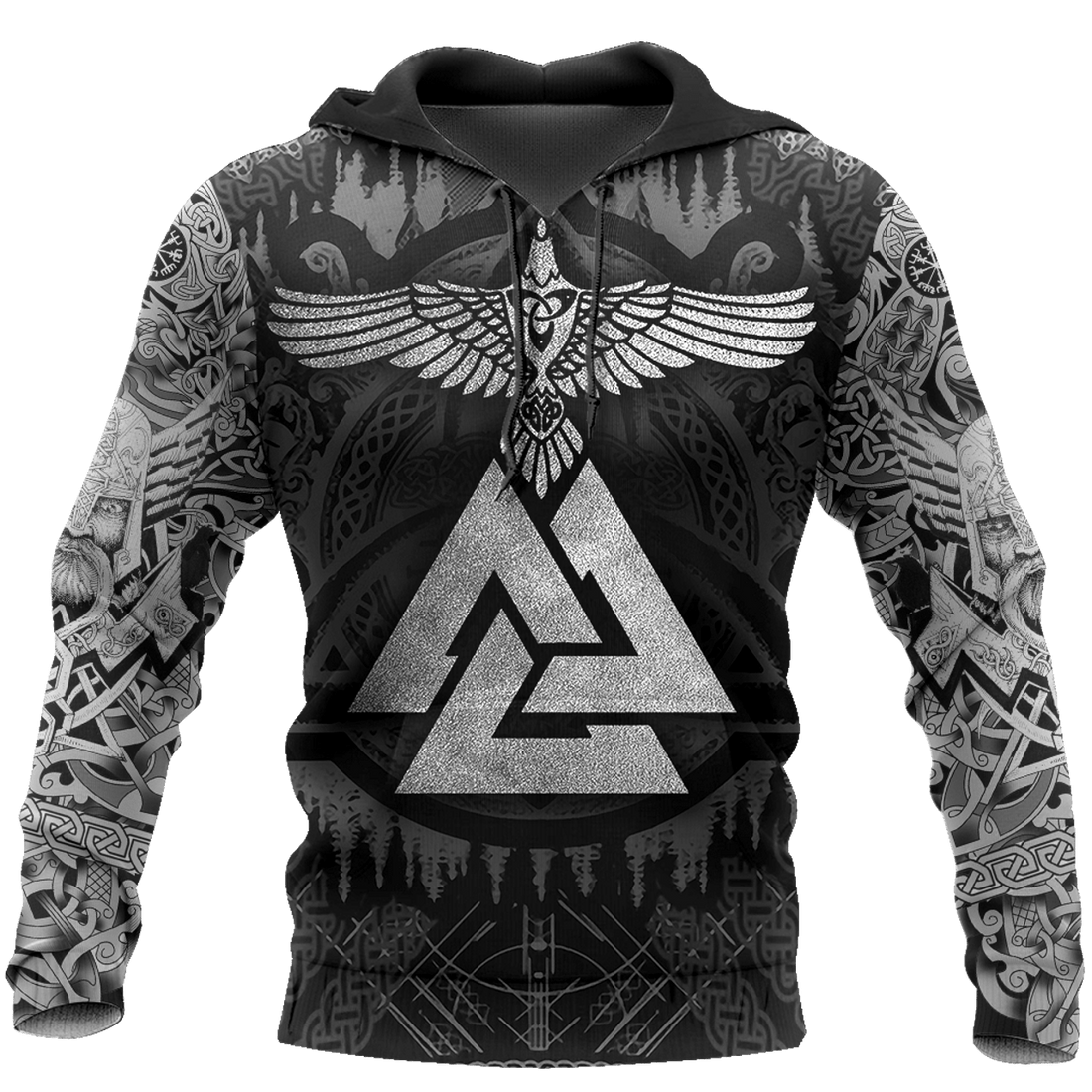 FUNSTUFFPRINT Viticstoreac Vikings Raven Tattoo Sign Black And White 3D Hoodie and Zip Hoodie